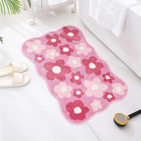 Floral Color Bathroom Rugs, 20"x32" Cute Flower Shaped Bath Mat, Non-Slip Extra Soft and Absorbent Carpet Rug for Floor Tub Shower, Machine Washable, Thick Microfiber Plush Bathmat (Purple) in Saudi Arabia