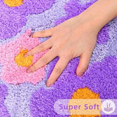 Floral Color Bathroom Rugs, 20"x32" Cute Flower Shaped Bath Mat, Non-Slip Extra Soft and Absorbent Carpet Rug for Floor Tub Shower, Machine Washable, Thick Microfiber Plush Bathmat (Purple) in Saudi Arabia