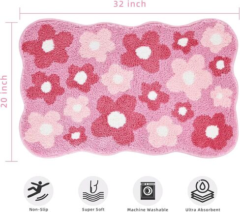 Floral Color Bathroom Rugs, 20"x32" Cute Flower Shaped Bath Mat, Non-Slip Extra Soft and Absorbent Carpet Rug for Floor Tub Shower, Machine Washable, Thick Microfiber Plush Bathmat (Purple) in Saudi Arabia