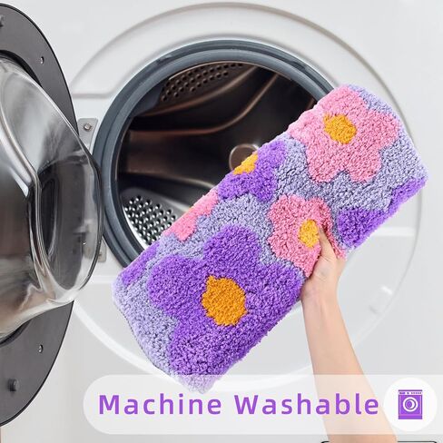 Floral Color Bathroom Rugs, 20"x32" Cute Flower Shaped Bath Mat, Non-Slip Extra Soft and Absorbent Carpet Rug for Floor Tub Shower, Machine Washable, Thick Microfiber Plush Bathmat (Purple) in Saudi Arabia
