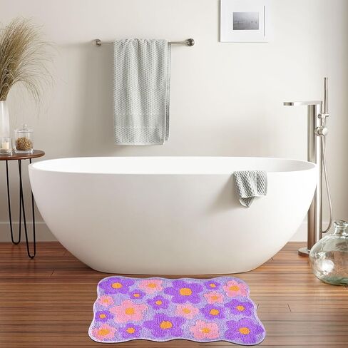 Floral Color Bathroom Rugs, 20"x32" Cute Flower Shaped Bath Mat, Non-Slip Extra Soft and Absorbent Carpet Rug for Floor Tub Shower, Machine Washable, Thick Microfiber Plush Bathmat (Purple) in Saudi Arabia