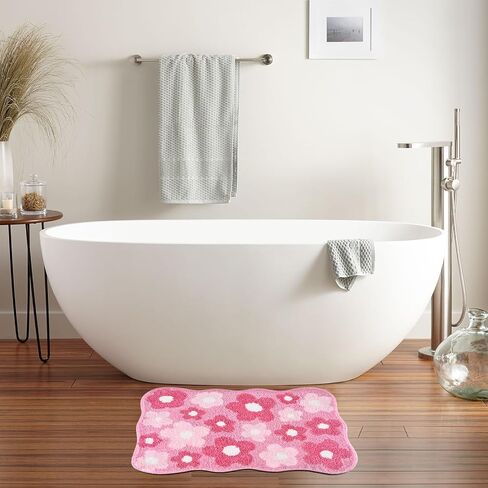 Floral Color Bathroom Rugs, 20"x32" Cute Flower Shaped Bath Mat, Non-Slip Extra Soft and Absorbent Carpet Rug for Floor Tub Shower, Machine Washable, Thick Microfiber Plush Bathmat (Purple) in Saudi Arabia
