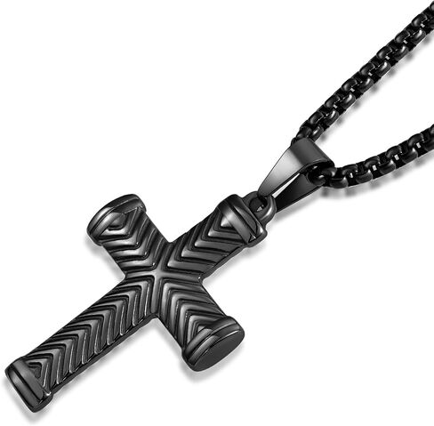 Vintage Twill Cross Necklace for Men, 316L Stainless Steel Stylish Christian Pendant Jewelry for Men, 24" Rolo Chain Religious Jewelry in Saudi Arabia