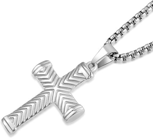 Vintage Twill Cross Necklace for Men, 316L Stainless Steel Stylish Christian Pendant Jewelry for Men, 24" Rolo Chain Religious Jewelry in Saudi Arabia