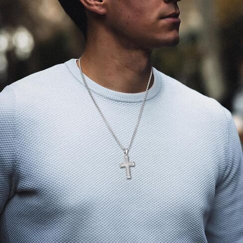 Vintage Twill Cross Necklace for Men, 316L Stainless Steel Stylish Christian Pendant Jewelry for Men, 24" Rolo Chain Religious Jewelry in Saudi Arabia