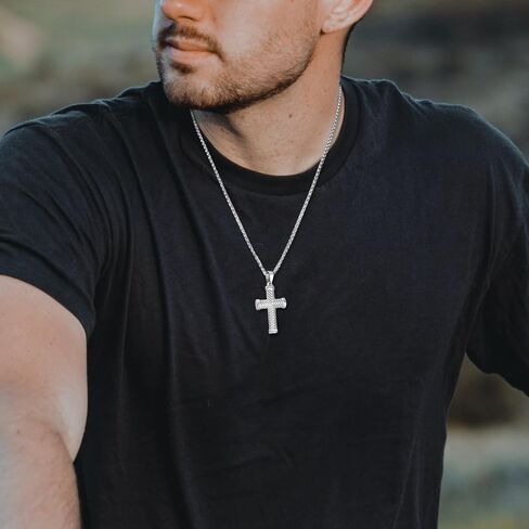 Vintage Twill Cross Necklace for Men, 316L Stainless Steel Stylish Christian Pendant Jewelry for Men, 24" Rolo Chain Religious Jewelry in Saudi Arabia