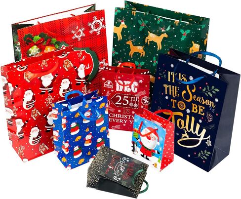 24 PCS Christmas Gift Bags Assortment, Featuring Snowflake, Reindeer, Christmas Tree, Santa Claus with Gifts Holiday Designs – Perfect for Festive Wrapping, 6 X-Large, 6 Large, 6 Medium, 6 Small in Saudi Arabia