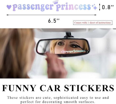 Passenger Princess Sticker, Cute Stickers for Car Window Rearview Mirror, Girls Automotive Window Rearview Mirror Decoration Stickers, Universal Car Accessories (Colorful Laser, Short) in Kuwait