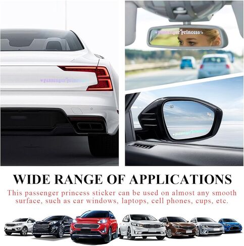 Passenger Princess Sticker, Cute Stickers for Car Window Rearview Mirror, Girls Automotive Window Rearview Mirror Decoration Stickers, Universal Car Accessories (Colorful Laser, Short) in Kuwait