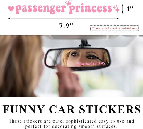 Passenger Princess Sticker, Cute Stickers for Car Window Rearview Mirror, Girls Automotive Window Rearview Mirror Decoration Stickers, Universal Car Accessories (Colorful Laser, Short) in Kuwait