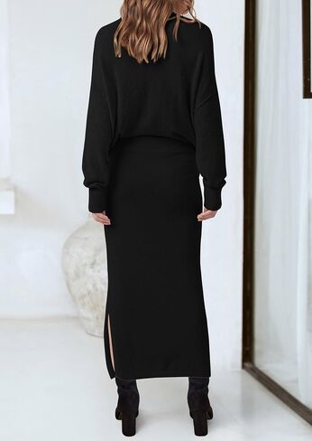PRETTYGARDEN Women's Two Piece Matching Sweater Sets Knit Long Sleeve Pullover Tops Bodycon Long Maxi Skirts Fall Outfits in Saudi Arabia