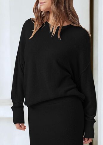 PRETTYGARDEN Women's Two Piece Matching Sweater Sets Knit Long Sleeve Pullover Tops Bodycon Long Maxi Skirts Fall Outfits in Saudi Arabia