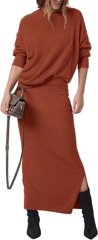 PRETTYGARDEN Women's Two Piece Matching Sweater Sets Knit Long Sleeve Pullover Tops Bodycon Long Maxi Skirts Fall Outfits in Kuwait