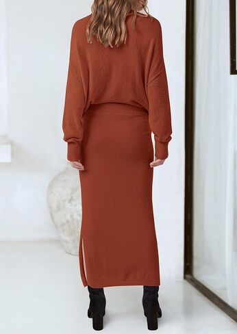 PRETTYGARDEN Women's Two Piece Matching Sweater Sets Knit Long Sleeve Pullover Tops Bodycon Long Maxi Skirts Fall Outfits in Kuwait
