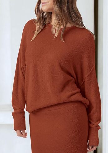 PRETTYGARDEN Women's Two Piece Matching Sweater Sets Knit Long Sleeve Pullover Tops Bodycon Long Maxi Skirts Fall Outfits in Kuwait