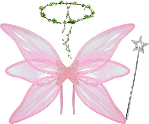 Fairy Wings for Girls Women Halloween Cosplay Costumes,3pcs Butterfly Wings Set for Sparkle Princess Wings Party Favor in Saudi Arabia