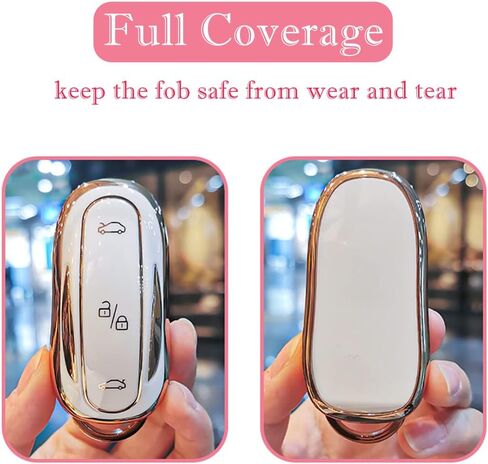 for Tesla Model X Key Fob Cover with Keychain, Full Cover Protection Key Fob Case Premium Soft TPU Smart Remote Key Holder (Ivory) in Kuwait