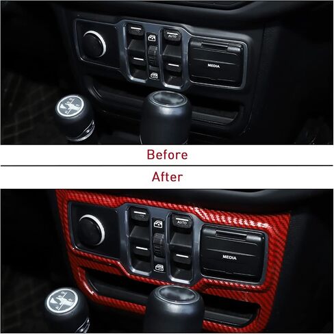 JeCar Red Carbon Fiber Center Console Window Control Panel Trim Cover for 2018-2024 Jeep Wrangler JL JLU Gladiator JT Interior Accessories in Kuwait