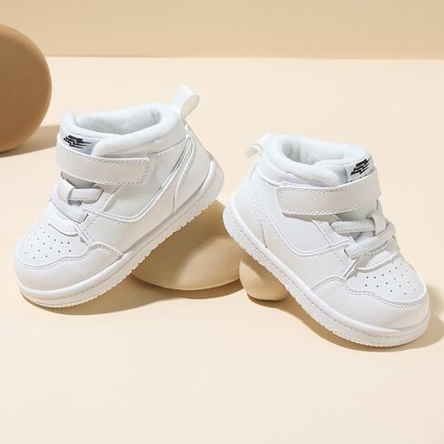 Balabala Baby Toddler Boys Warm High Top Sneakers, White Fashion Anti-Slip Walker Shoes for Autumn Winter in Saudi Arabia