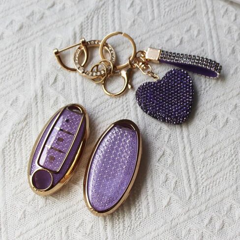 Key Fob Cover with Diamond Keychain for Nissan Car Key Shell Compatible with Nissan Altima Rogue Sentra Pathfinder Frontier Maxima Titan Murano Kicks Juke Versa Armada (3 Buttons-Purple Heart) in Saudi Arabia