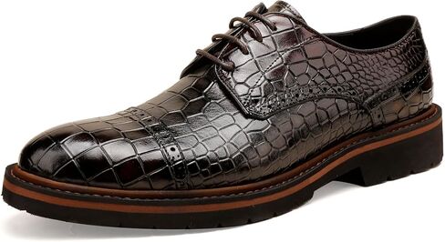 Loafers for Men,Leather Crocodile Pattern Oxfords Lace Up Business Formal Brogue Dress Shoes in Saudi Arabia