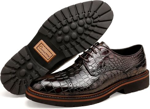 Loafers for Men,Leather Crocodile Pattern Oxfords Lace Up Business Formal Brogue Dress Shoes in Saudi Arabia