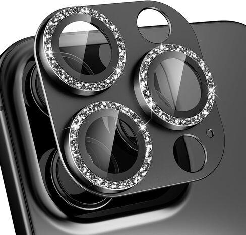 Compatible for iPhone 16 Pro/iPhone 16 Pro Max Camera Lens Protector, Bling Metal Tempered Glass Camera Screen Cover Accessories [Strong Adsorption][Case-Friendly]- Glitter Titanium Desert in Saudi Arabia