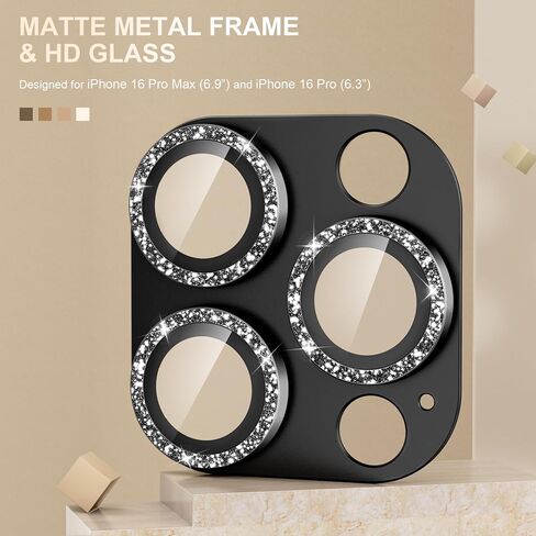Compatible for iPhone 16 Pro/iPhone 16 Pro Max Camera Lens Protector, Bling Metal Tempered Glass Camera Screen Cover Accessories [Strong Adsorption][Case-Friendly]- Glitter Titanium Desert in Saudi Arabia