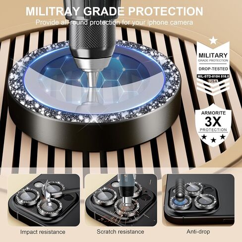 Compatible for iPhone 16 Pro/iPhone 16 Pro Max Camera Lens Protector, Bling Metal Tempered Glass Camera Screen Cover Accessories [Strong Adsorption][Case-Friendly]- Glitter Titanium Desert in Saudi Arabia