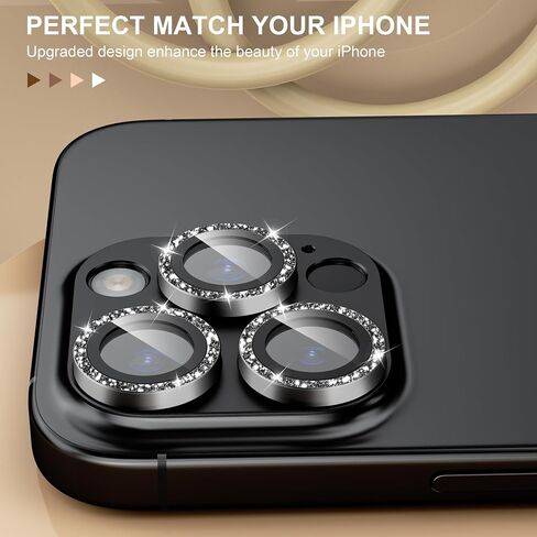 Compatible for iPhone 16 Pro/iPhone 16 Pro Max Camera Lens Protector, Bling Metal Tempered Glass Camera Screen Cover Accessories [Strong Adsorption][Case-Friendly]- Glitter Titanium Desert in Saudi Arabia