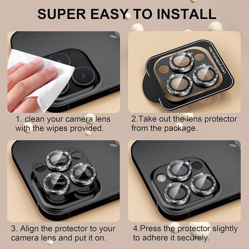 Compatible for iPhone 16 Pro/iPhone 16 Pro Max Camera Lens Protector, Bling Metal Tempered Glass Camera Screen Cover Accessories [Strong Adsorption][Case-Friendly]- Glitter Titanium Desert in Saudi Arabia
