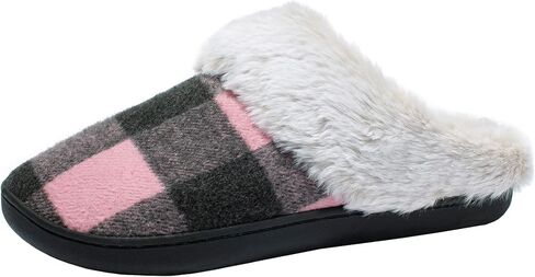 Josaywin Womens Plaid Slippers Cozy Fuzzy House Slippers for Christmas Memory Foam Slip-on Indoor Outdoor in Saudi Arabia