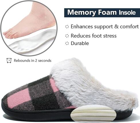 Josaywin Womens Plaid Slippers Cozy Fuzzy House Slippers for Christmas Memory Foam Slip-on Indoor Outdoor in Saudi Arabia