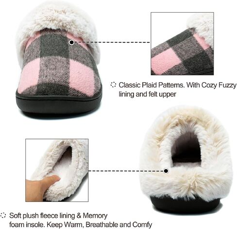 Josaywin Womens Plaid Slippers Cozy Fuzzy House Slippers for Christmas Memory Foam Slip-on Indoor Outdoor in Saudi Arabia