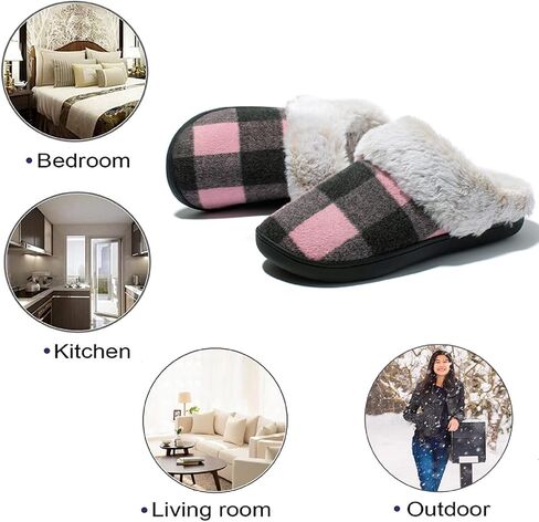 Josaywin Womens Plaid Slippers Cozy Fuzzy House Slippers for Christmas Memory Foam Slip-on Indoor Outdoor in Saudi Arabia