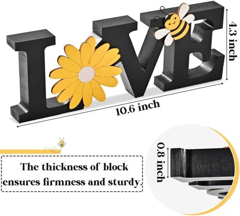 LOVE Wooden Spring Decoration Sign with Bee and Sunflower, Rustic Farmhouse Decor for table top, wall, tray, Shelf and Fireplace, Adorable wooden for Living Rome Summer Decoration in Saudi Arabia