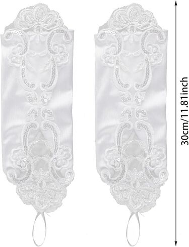 Fingerless Lace Gloves Women Elegant Long Satin Gloves Bridal Banquet Prom Formal Dress Opera 1920s Lace Soft Breathable Masquerade Wedding Gloves for Bride (White) in Kuwait