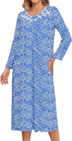Cotton Nightgowns for Women Long Sleeves Sleepwear Full Length Nightdress Soft House Dress Loungewear in Saudi Arabia
