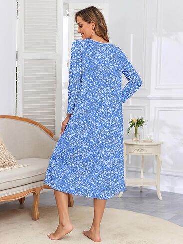 Cotton Nightgowns for Women Long Sleeves Sleepwear Full Length Nightdress Soft House Dress Loungewear in Saudi Arabia