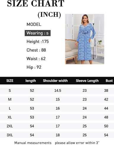Cotton Nightgowns for Women Long Sleeves Sleepwear Full Length Nightdress Soft House Dress Loungewear in Saudi Arabia