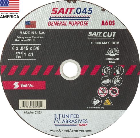 United Abrasives- SAIT 23107 A60S عجلات مقطوعة للأغراض العامة (النوع 1/النوع 41 مسطح) 7 بوصة × 0.045 بوصة × 5/8 بوصة، 50 عبوة in Saudi Arabia