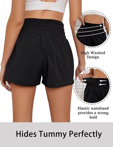 شورت الجري للسيدات من Blooming Jelly عالي الخصر، شورت صيفي للتمرين، سروال نشط بحزام خصر مطاطي (متوسط، أسود) in Kuwait