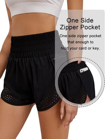 شورت الجري للسيدات من Blooming Jelly عالي الخصر، شورت صيفي للتمرين، سروال نشط بحزام خصر مطاطي (متوسط، أسود) in Kuwait