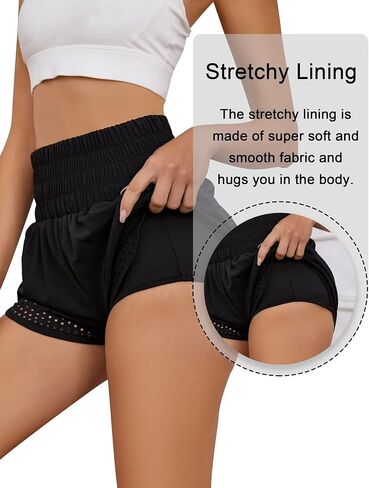 شورت الجري للسيدات من Blooming Jelly عالي الخصر، شورت صيفي للتمرين، سروال نشط بحزام خصر مطاطي (متوسط، أسود) in Kuwait