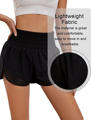 شورت الجري للسيدات من Blooming Jelly عالي الخصر، شورت صيفي للتمرين، سروال نشط بحزام خصر مطاطي (متوسط، أسود) in Kuwait