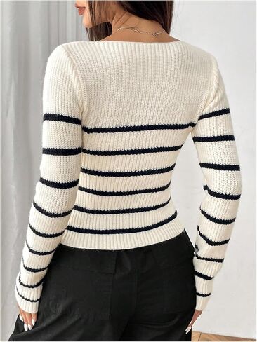 Verdusa Women's Striped Sweaters Long Sleeve Boat Neck Knitted Pullover Crop Tops in Kuwait