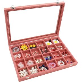 Wudygirl Jewelry Organizer Velvet Jewelry Tray 24 Grid Jewelry Box with Lid Stackable Jewelry Storage Display Earrings Holder Organizer Tray Holder (24 Grid)