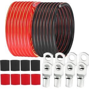 كابل طاقة ببطارية بمقياسين (12 قدمًا أسود، 12 قدمًا أحمر) - سلك لحام نحاسي AWG مع عروات موصل M8 وM10 SC للسيارة، والتخييم، والمركبات الترفيهية، وأسلاك الجهد المنخفض للطاقة الشمسية in Kuwait
