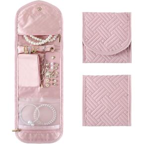 Travel Jewelry Bag,Foldable Jewelry Storage Roll For Journey-Rings,Necklaces,Earrings, Bracelets,Soft Pink