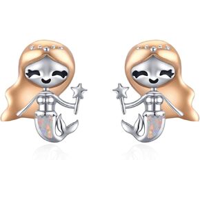 Palpitate Mermaid Earrings Sterling Silver Mermaid Stud Earrings Mermaid Jewelry Gifts for Women